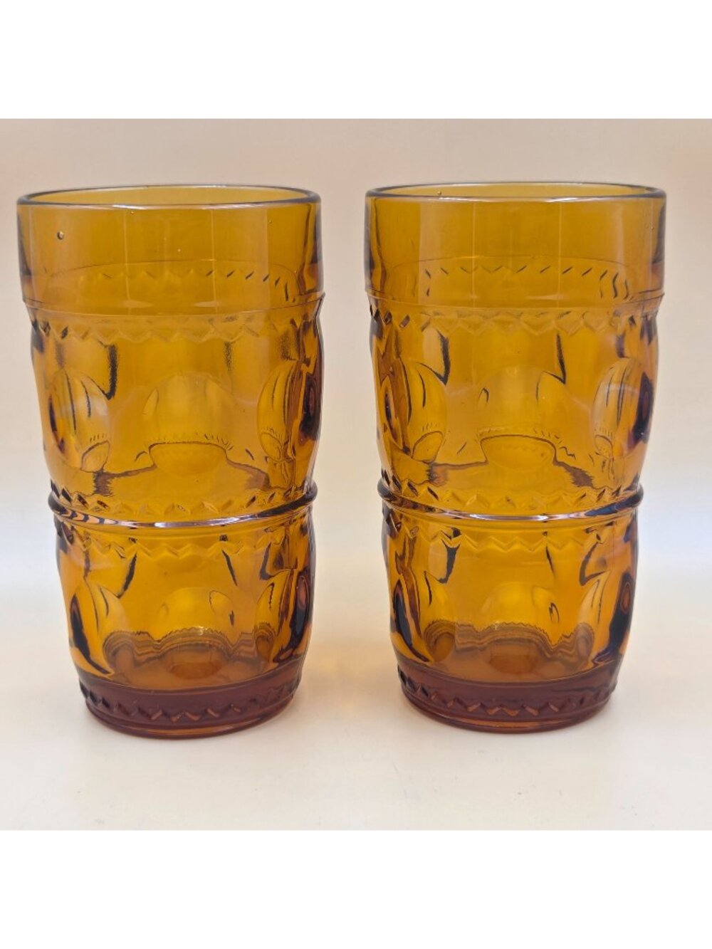 Colony Color Crown Amber Dark 12 Oz Flat Tumblers Vintage Glass Set of 2